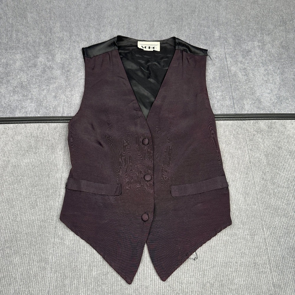 Vintage Soho Burgundy Button Front Vest Cinch Back Dark Academia Plum S